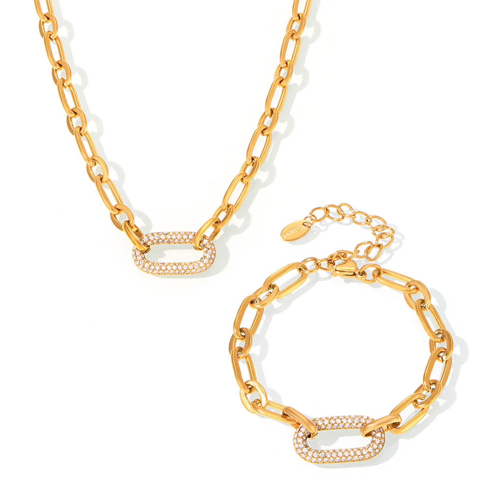 Set de joyas de cadena gruesa con piedras | Oro