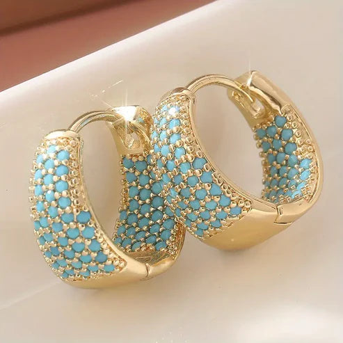 Pendientes de aro con cuentas de turquesa bañadas en oro | Oro