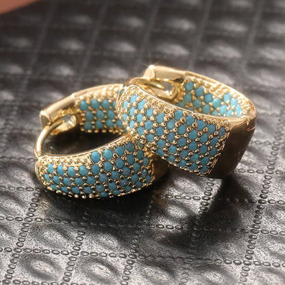 Pendientes de aro con cuentas de turquesa bañadas en oro | Oro