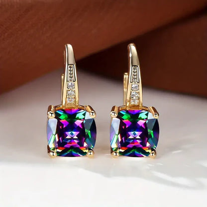 Pendientes de aro con piedra mística | Oro