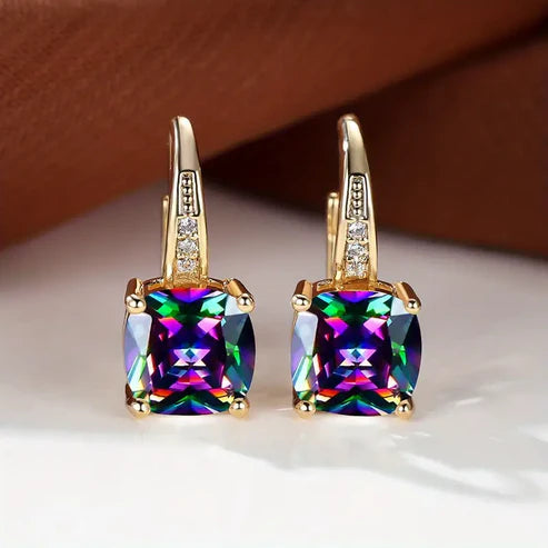 Pendientes de aro con piedra mística | Oro