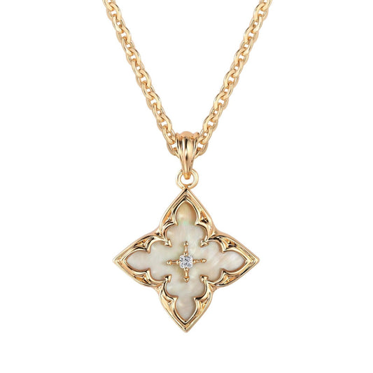 Collar colgante trébol blanco | Oro