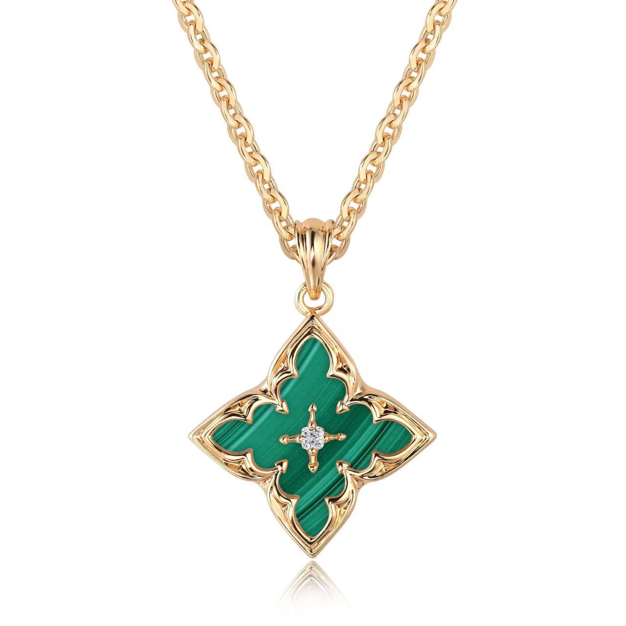 Collar colgante trébol marrón | Oro