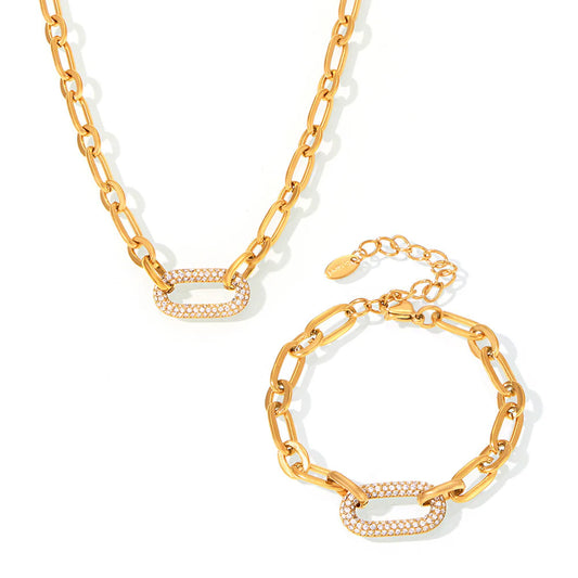 Set de joyas de cadena gruesa con piedras | Oro