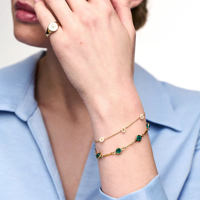 Pulsera de cadena de eslabones de esmeralda | Oro