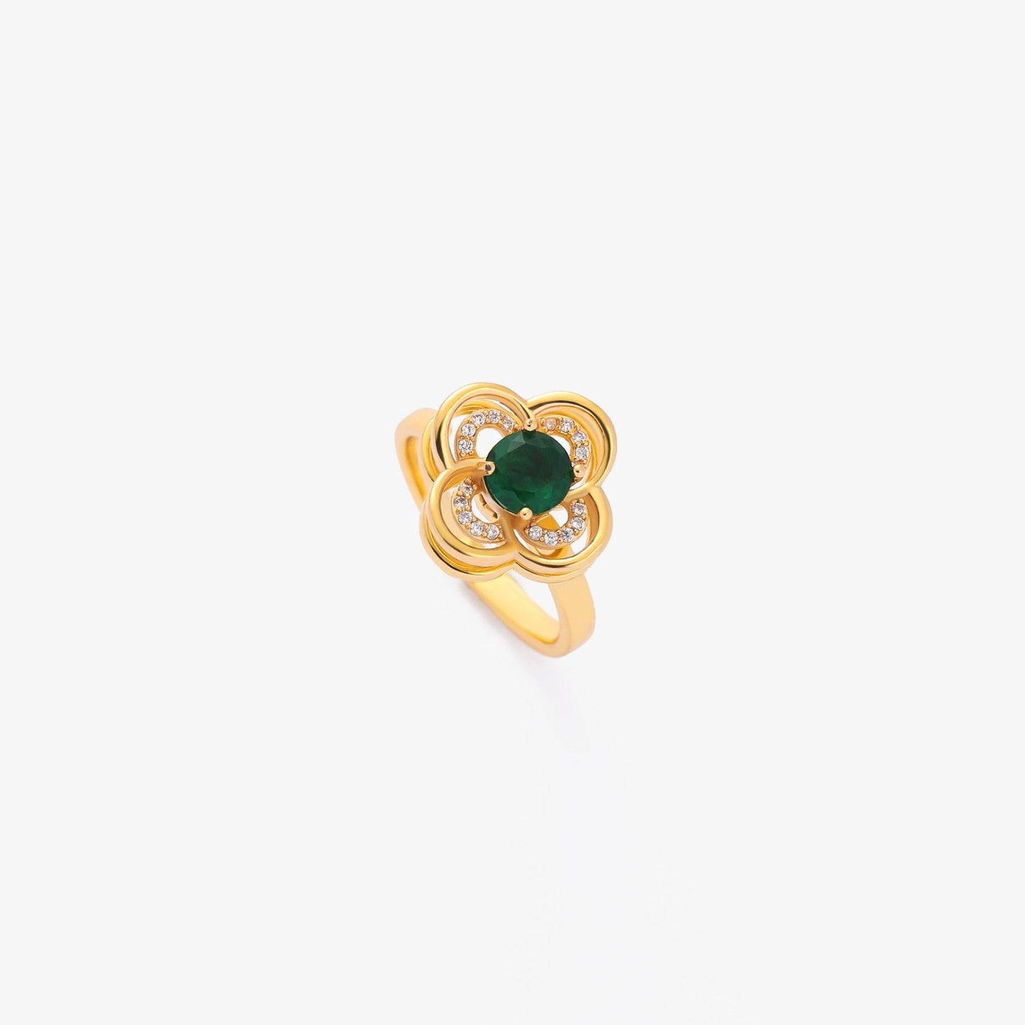 Anillo giratorio Clover Halo Emerald | Oro