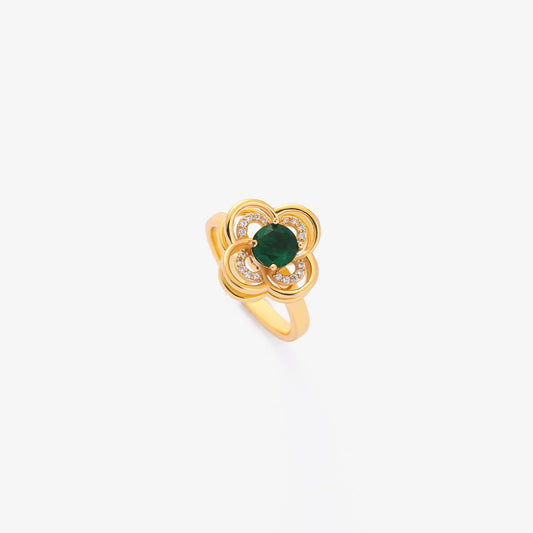 Anillo giratorio Clover Halo Emerald | Oro