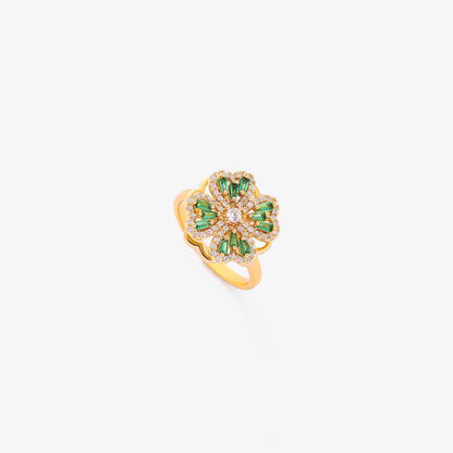 Anillo giratorio trébol esmeralda | Oro