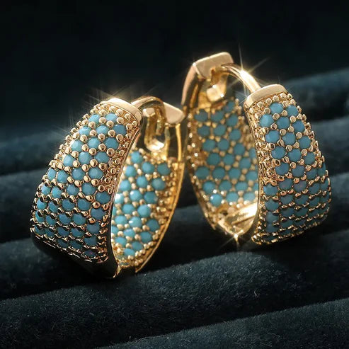 Pendientes de aro con cuentas de turquesa bañadas en oro | Oro